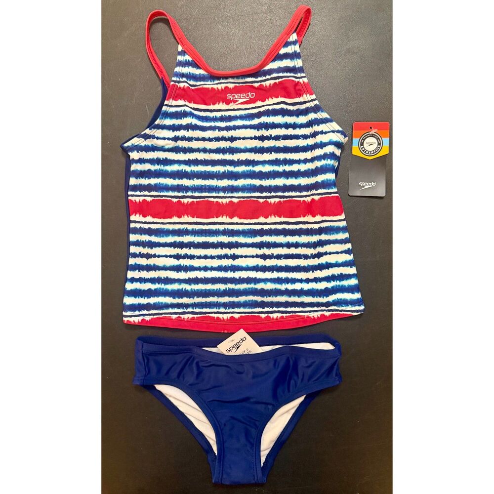 Speedo Tankini Bathing Suit Girls Size Small Red White Blue NWT